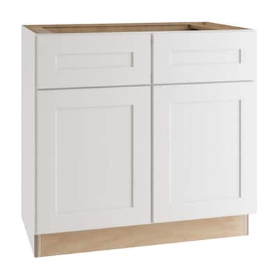 Newport Assembled 36x34.5x24 in. Plywood Shaker Sink Base Kitchen Cabinet Soft Close Doors in Painted Pacific White