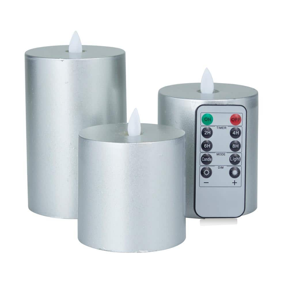 Litton Lane Silver Flameless Candle with Remote Control (Set of 3)