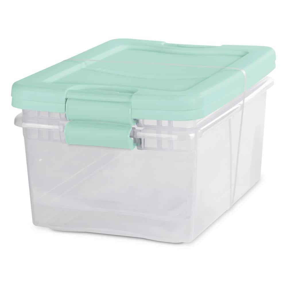 https://images.thdstatic.com/productImages/bdb1ffef-b021-4a8e-ac44-9c81889f78ca/svn/clear-base-with-classic-mint-lids-and-latches-sterilite-storage-bins-14938a04-64_1000.jpg