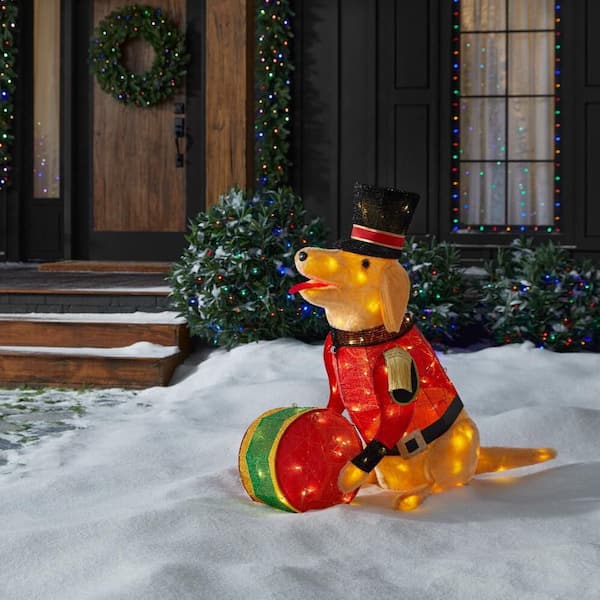 3 ft. Yuletide Lane LED Golden Retriever with Drum Holiday Yard Decoration Y25