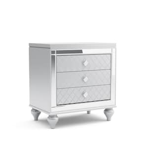 Seboya 3-Drawer Silver with Care Kit Nightstand (27.88 in. H X 26 in. W X 17 in. D)