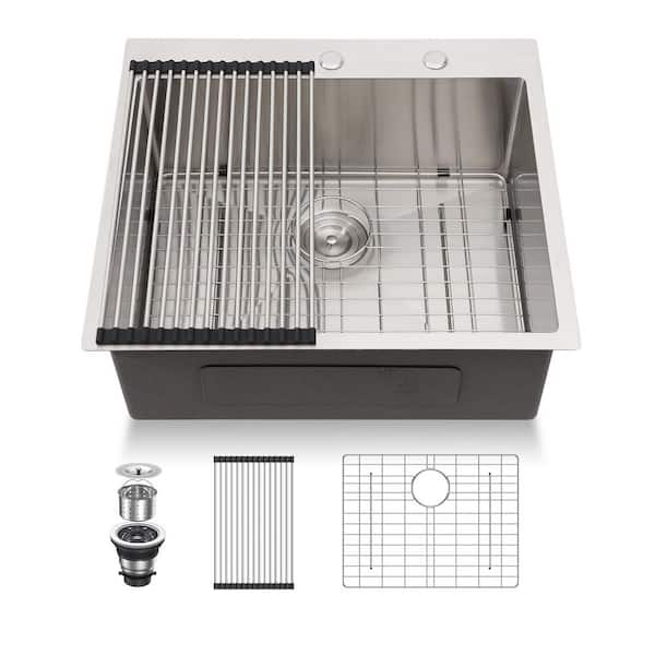 28 in. Single Bowl 16-Gauge Stainless Steel Drop-In Kitchen Sink Basin with Bottom Grid