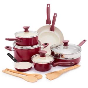 Rio Healthy Ceramic Nonstick 16 Piece Cookware Pots and Pans in Set Red