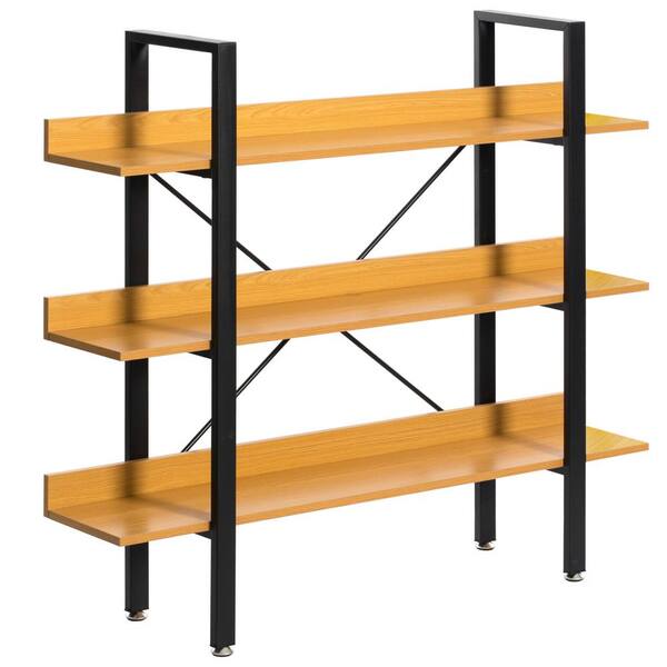 Fabulaxe Industrial 42 5 In Brown Wood And Metal 3 Shelf Etagere Bookcase Open Storage Free Standing Bookshelf Qi003995 M The Home Depot