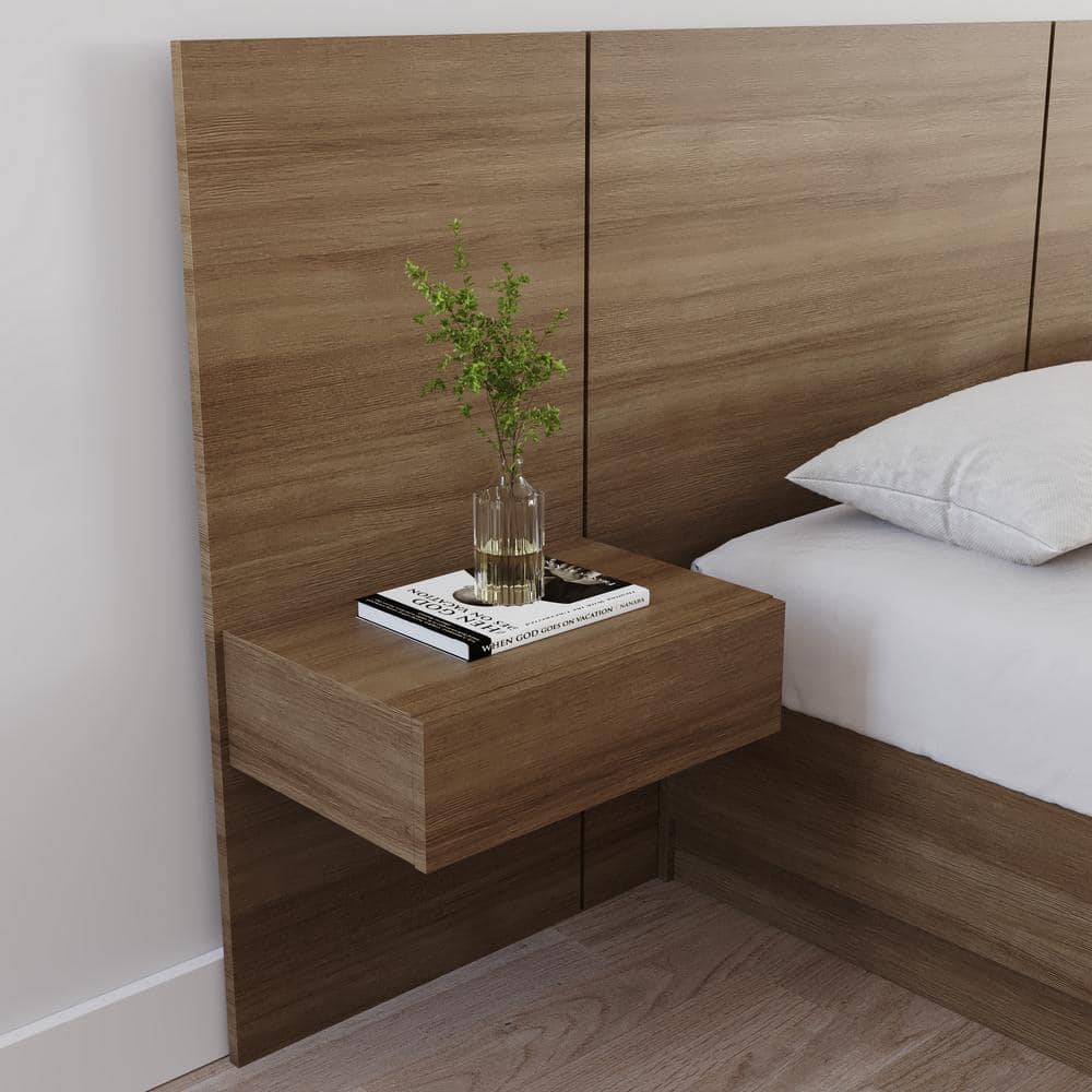 Milano Brown Oak 1-Drawer Floating Nightstand Extension Panel