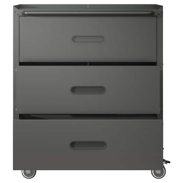 16.5 in. W 3 Drawer Steel Mobile File Tool Cabinet with Lock, Black Filing Cabinets, Tool Carts for Garage and Office