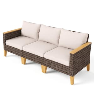 Brown Rattan Wicker 3 Seat 3-Piece Steel Patio Outdoor Sectional Set with Beige Cushions