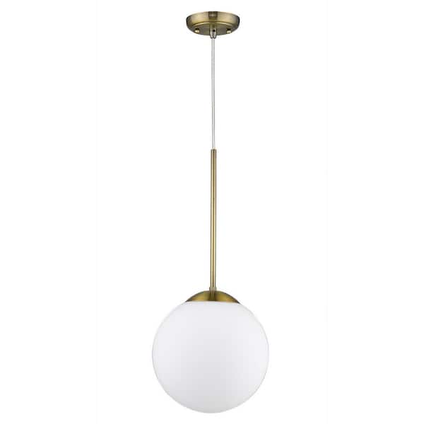 60-Watt 1-Light Brass Pendant Light with Crystal, No Bulbs Included