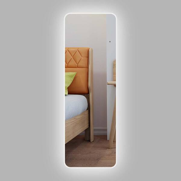 22 in. W x 48 in. H Modern White Solid Frame Full-Length Mirror Glass Mirror Aluminum Profile Floor Mounted with LED