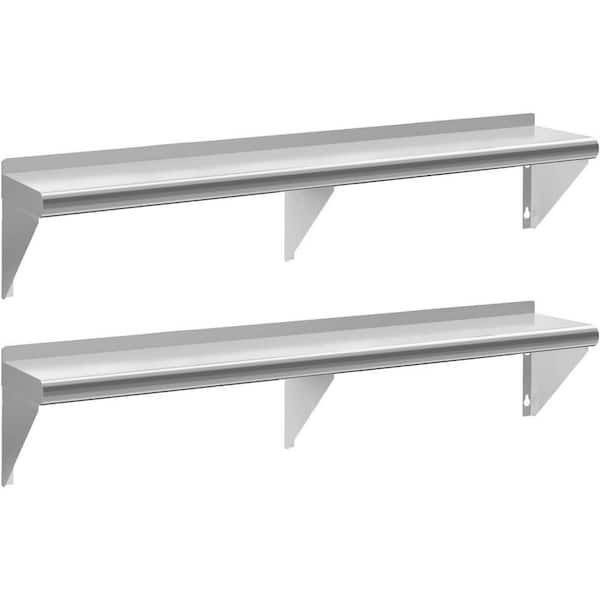 72 in. W x 12 in. D Silver Stainless Steel Commercial Wall Mount Floating Shelves Decorative Wall Shelf (2-Pack)