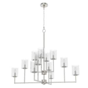 Kerrison 12-Light Brushed Nickel Geometric Chandelier with Clear Seeded Glass Shades