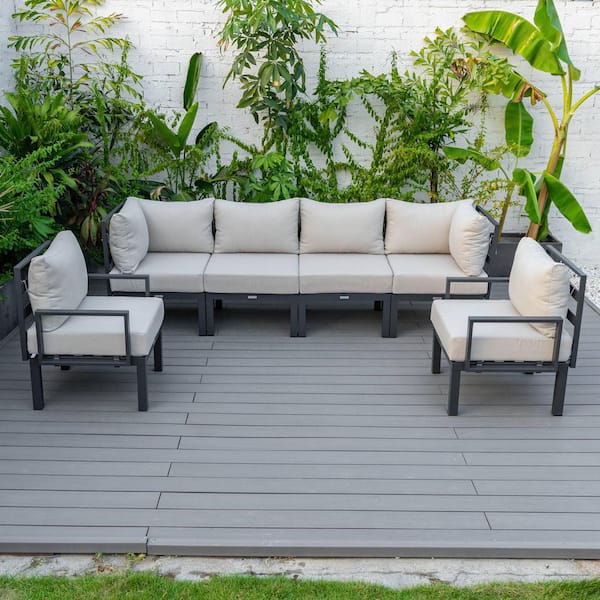 Chelsea Black 6-Piece Aluminum Outdoor Patio Sectional with Beige Cushions