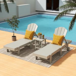 Laguna 3-Piece Outdoor Patio Adjustable HDPE Reclining Adirondack Chaise Lounger with Wheels, Side Table Set, Sand