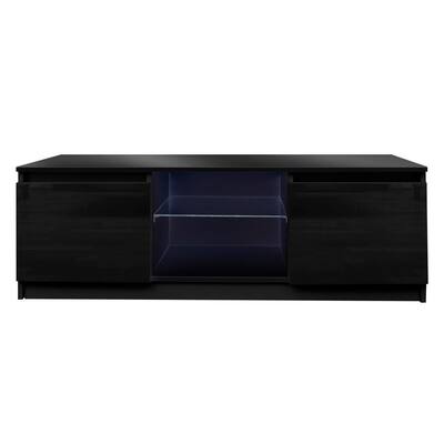 47.24 in. Black Entertainment Center with 2-Drawers Fits TV's up to 55 in. with LED Lights