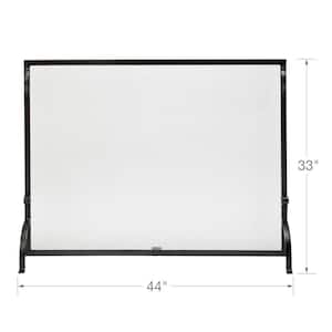 Black Wrought Iron 44 in. W Single-Panel Sparkguard Fireplace Screen with Carry Handles and Heavy Guage Mesh