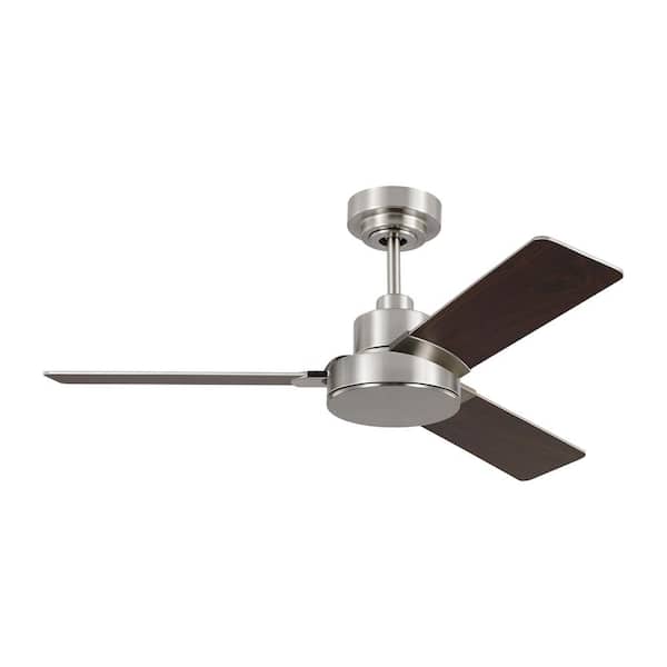 Generation Lighting Jovie 44 in. Modern Indoor/Outdoor Brushed Steel Ceiling Fan with Silver/American Walnut Reversible Blades, Wall Control