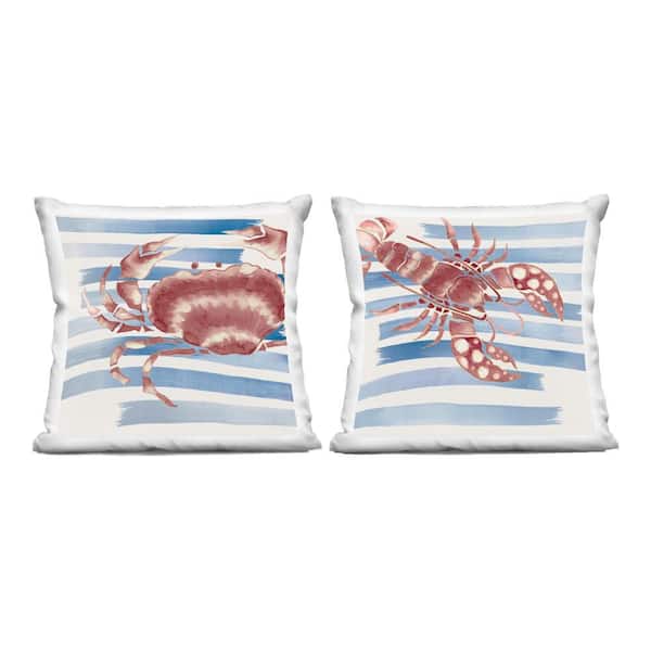 Striped Claws Sea Creatures Blue Striped Zipper Polyester 18 in. X 18 in. Throw Pillow Set of 2