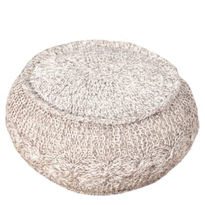 Arleth Cable Melange Gray/Natural 20 in. x 12 in. Round Knit Indoor Pouf