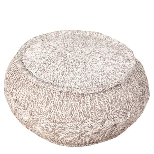 Unbranded Arleth Cable Melange Gray/Natural 20 in. x 12 in. Round Knit Indoor Pouf