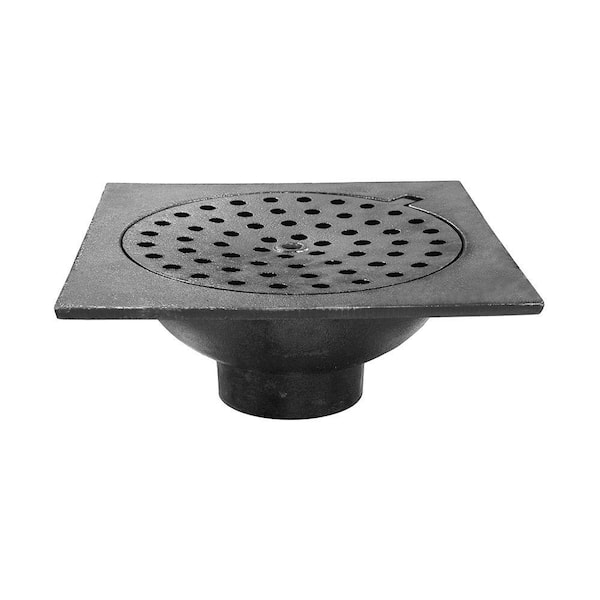 JONES STEPHENS 9 in. x 9 in. Cast Iron No-Hub Bell Trap with Hinged Lid