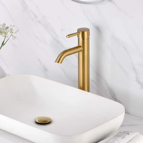 Raphral Single Hole Single-Handle Vessel Bathroom Faucet with Drain in Brushed Gold