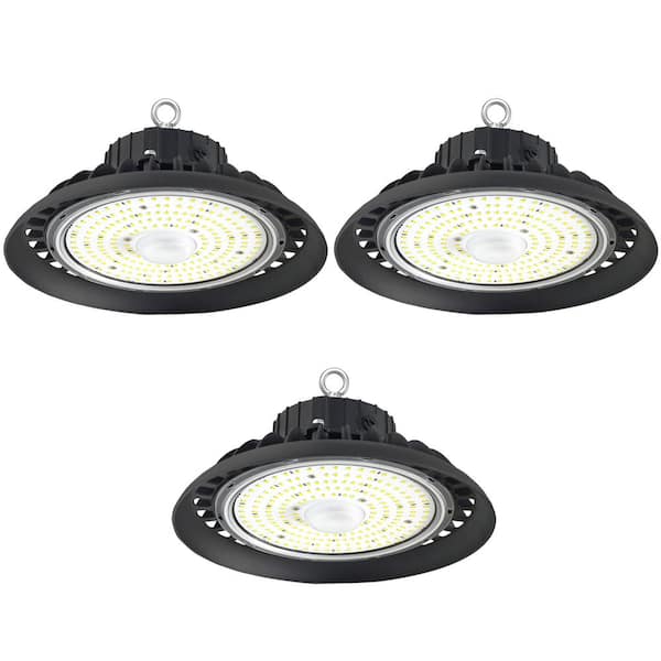 150W Integrated LED Dimmable Black High Bay Light, 24000LM 5000K Daylight, Commercial UFO High Bay Light, IP65, (3-Pack)