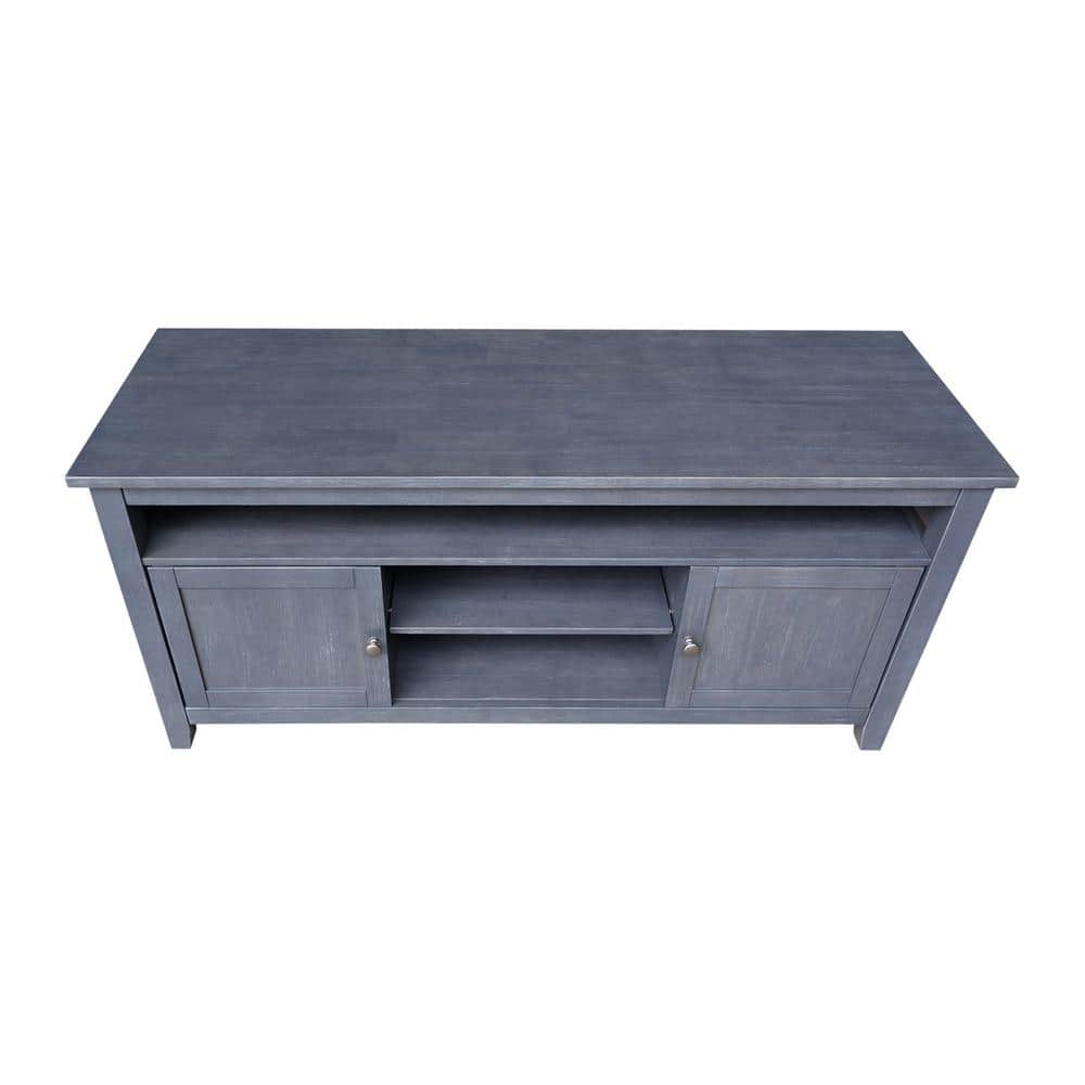 Elegant Heather Gray Solid Wood TV Stand with Cabinet and Open Shelves