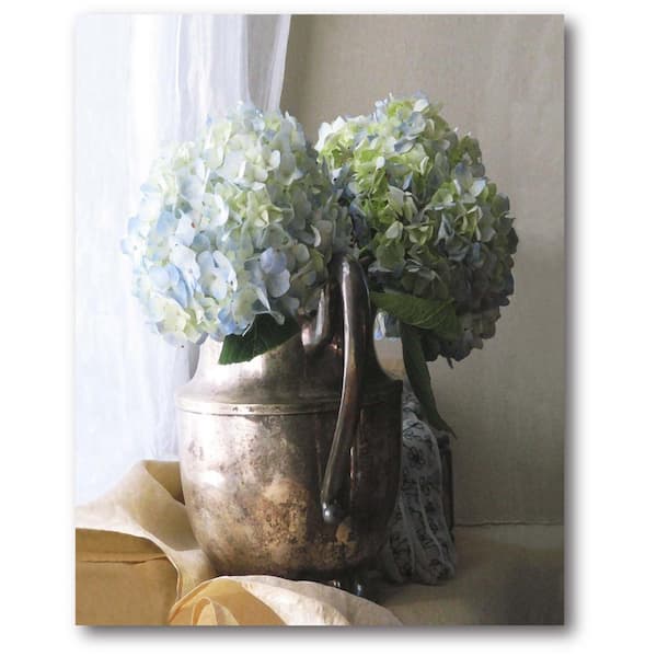 Courtside Market Silver Picher with Hydrangeas Gallery-Wrapped Canvas Nature Wall Art 24 in. x 20 in.