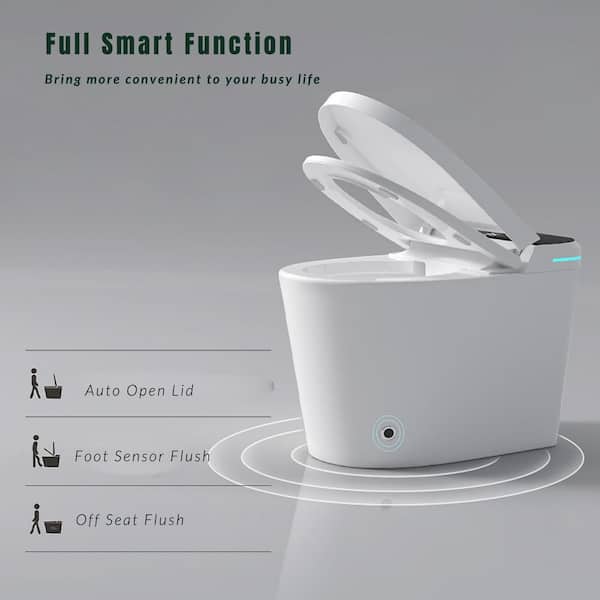 Elongated 1.28 GPF Smart Bidet Toilet in White with Auto Open/Close/Flush, Heated Seat, Foot Sensor and Remote