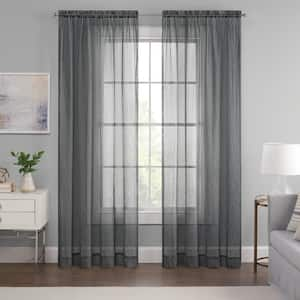 Emina Grey Solid Polyester 52 in. W x 95 in. L Sheer Rod Pocket Curtain