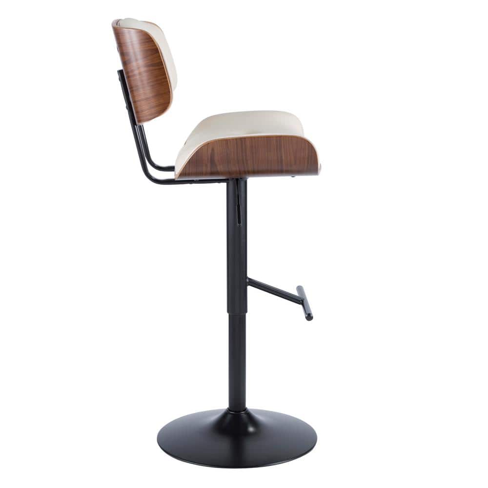 Contemporary Cream Faux Leather & Walnut Adjustable Swivel Chair