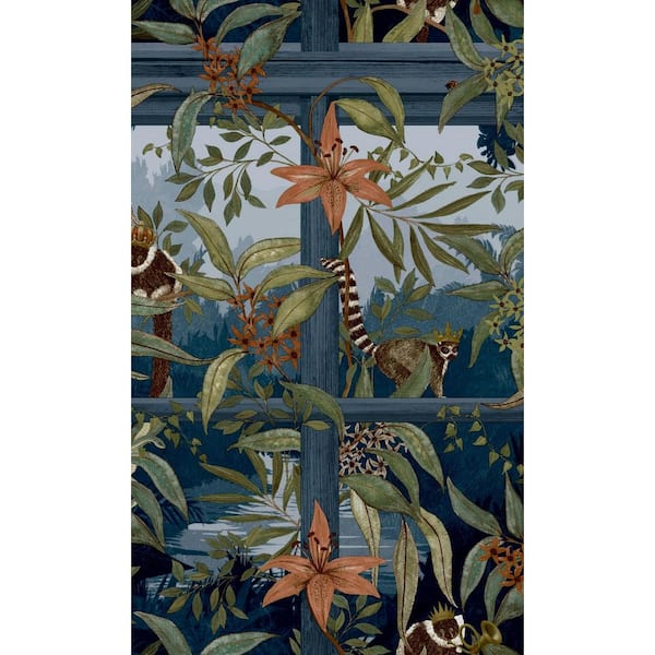 Walls Republic Navy Tropical Floral Foliage Shelf Liner Non-Woven Wallpaper Double Roll (57 sq. ft.)