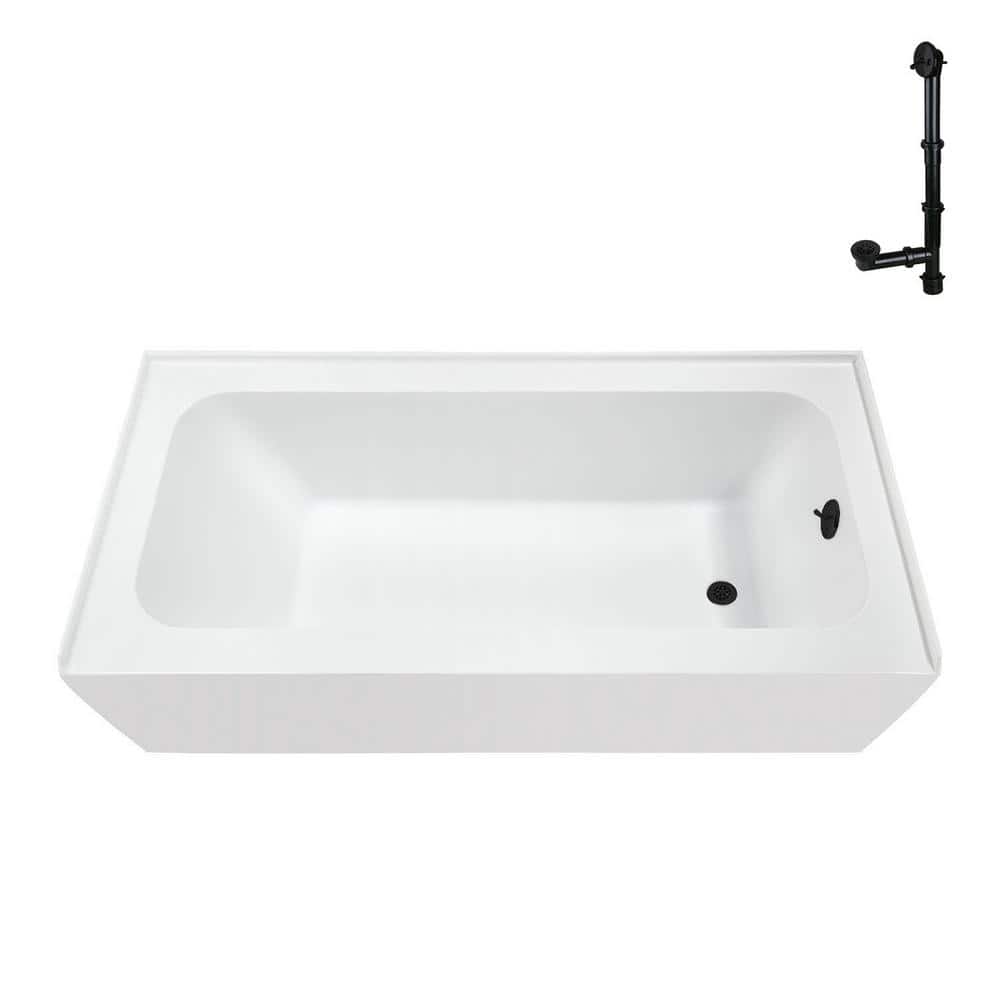 Glossy White Rectangular Acrylic Alcove Bathtub with Matte Black Trim