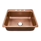 Rosa Drop-in Copper Sink 25 in. 3-Hole Single Bowl Copper Kitchen Sink in Antique Copper