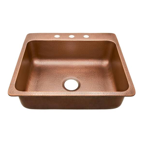 SINKOLOGY Angelico 25 in. 3-Hole Drop-In Single Bowl 17 Gauge Antique Copper Kitchen Sink