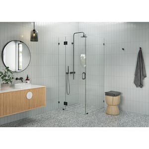 37 in. W x 34 in. D x 78 in. H Pivot Frameless Corner Shower Enclosure in Matte Black Finish with Clear Glass