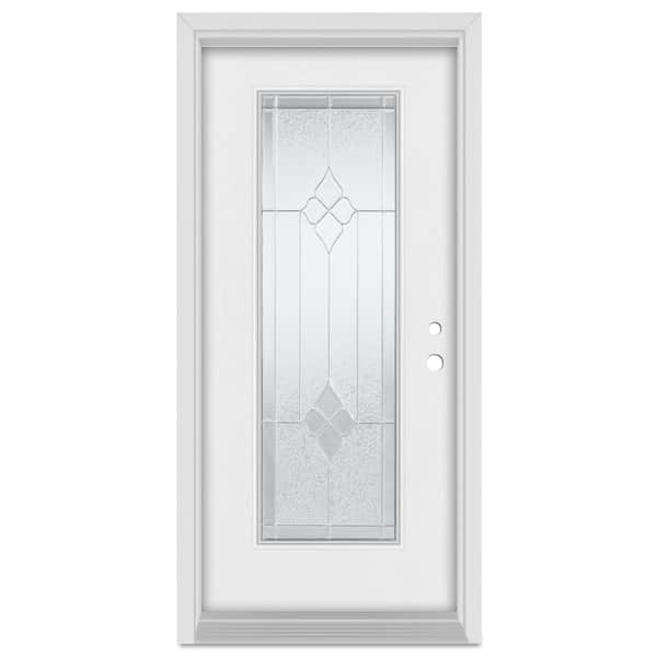 Stanley Doors 32 in. x 80 in. Geometric Left-Hand Zinc Finished Fiberglass Mahogany Woodgrain Prehung Front Door