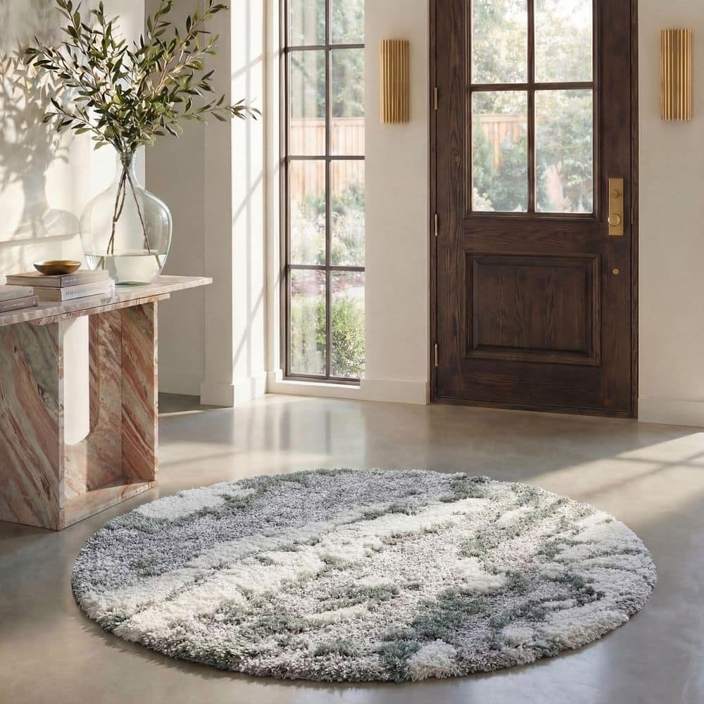 SAFAVIEH Horizon 7 ft. x 7 ft. Gray/Green Abstract Round Rug