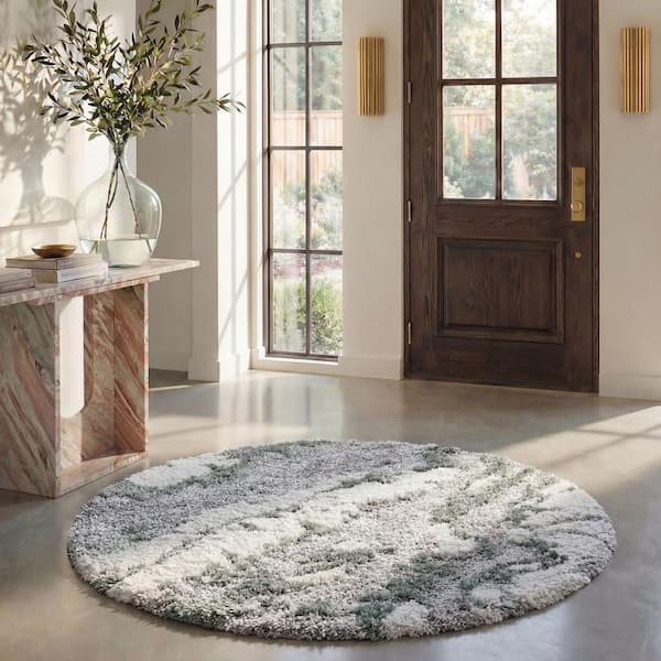 SAFAVIEH Horizon 7 ft. x 7 ft. Gray/Green Abstract Round Rug