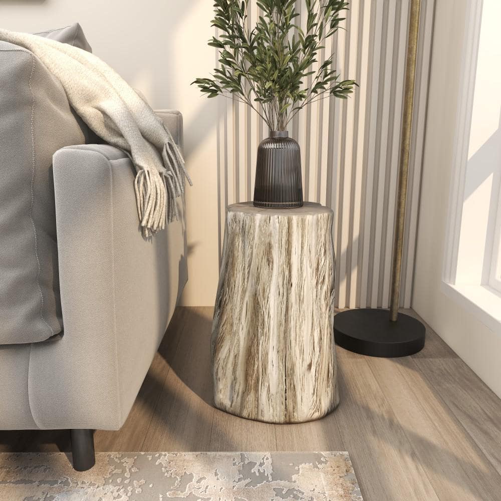 Silver Tree Trunk Inspired Round Fiberglass Accent Stool 13" x 19"