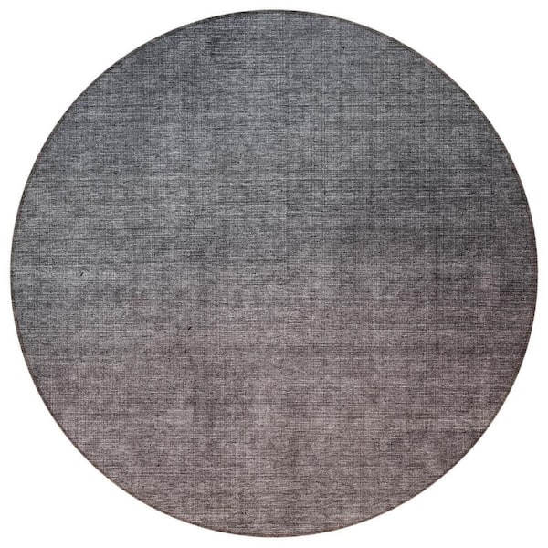 Gray, Charcoal, Brown 8 Round ft. Woven Abstract Polyester Round Indoor / Outdoor Area Rug