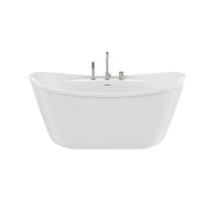 Suna 58 in. x 32 in. Soaking Non-whirlpool Freestanding Bathtub in white with Deckmount Faucet in Brushed Nickel