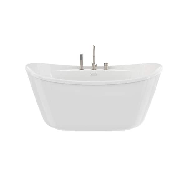 MAAX Suna 58 in. x 32 in. Soaking Non-whirlpool Freestanding Bathtub in white with Deckmount Faucet in Brushed Nickel