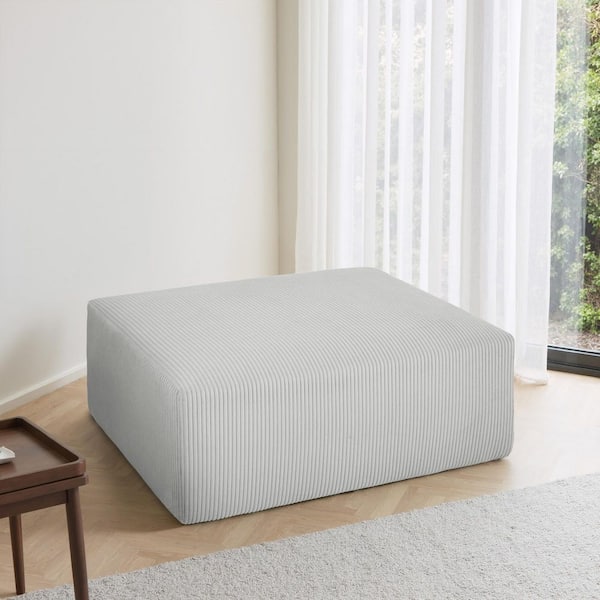 Modern Light Gray Corduroy Fabric Rectangle Accent Ottoman (Set of 1)