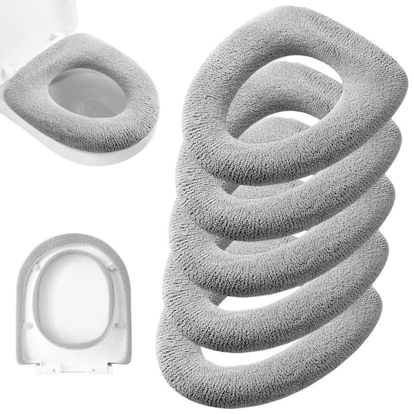 5 Pack Thicker Elongated Soft Warmer Stretchable Washable Knit Toilet Seat in Gray