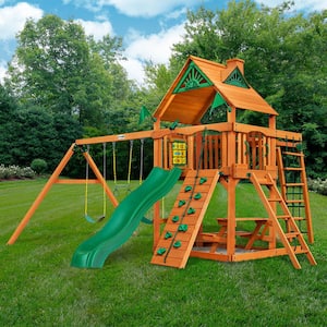 Navigator Wooden Outdoor Playset with Monkey Bars, Wave Slide, Rock Wall, Swings, and Backyard Swing Set Accessories
