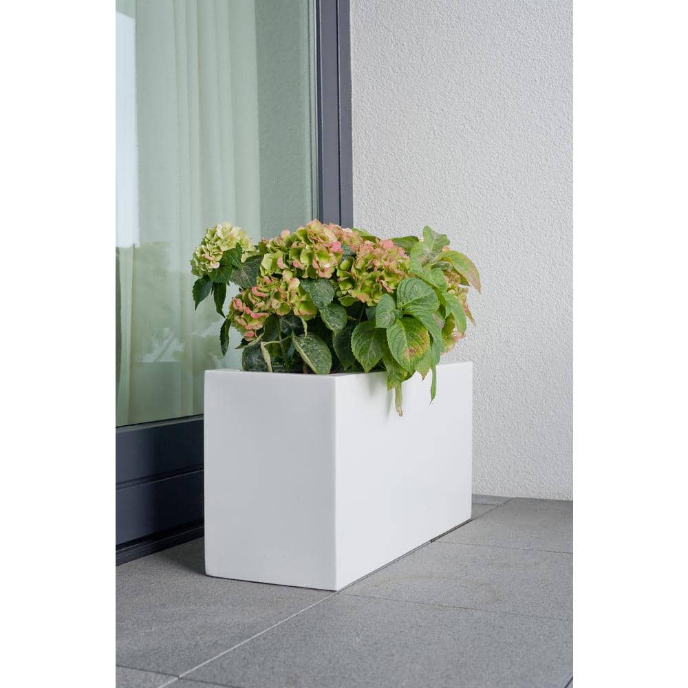 Glossy White Fiberstone Rectangle Planter, 32"