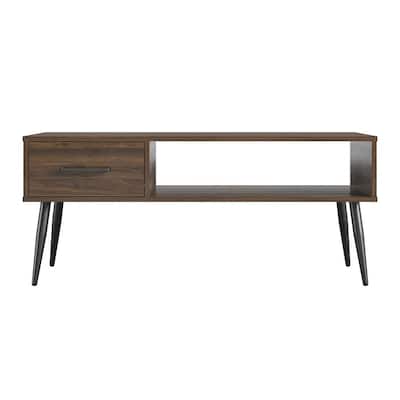 Philips 19.49 in. Walnut Rectangular Particleboard Coffee Table with Shelf and Drawer
