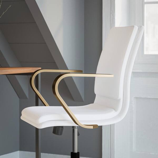 AVE SIX Legacy Office Chair - White Faux Leather Tufted Chair With Gold Base, Armless Design
