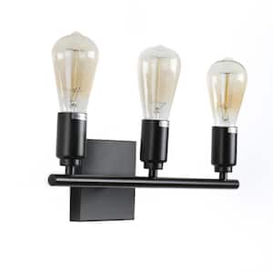 16 in. 3-Light Industrial Iron Bathroom Wall Sconce Light Fixtures,Black Vanity Light with Painted Matte